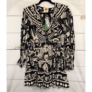 knee length dresses for ladies Farm Rio Women's Majestic Garden Black Mini Dress, XL / Majestic Garden Black main image 0